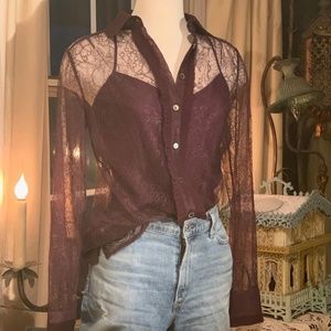 Lace Button Up with Satin Slip Tank Top